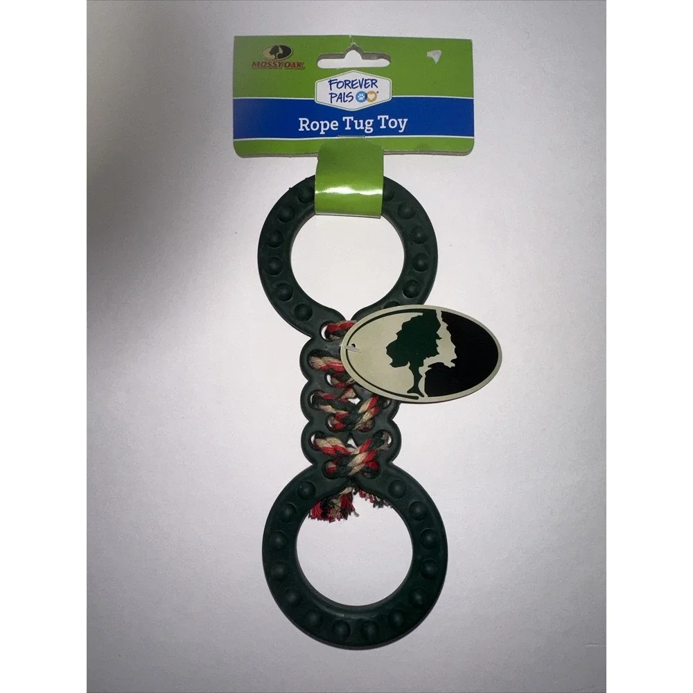 Mossy Oak Forever Pals Dog Rope Tug Toy Double‎ Ring Rubber Green Multi NWT